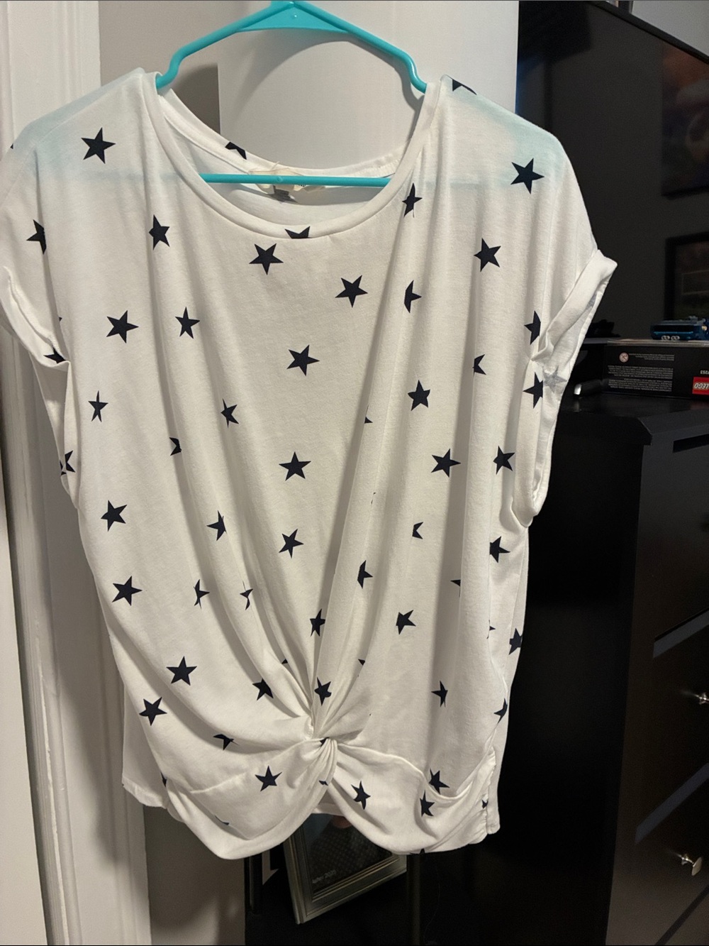 Lucky Brand White Star-Print Twist Front Crop Top